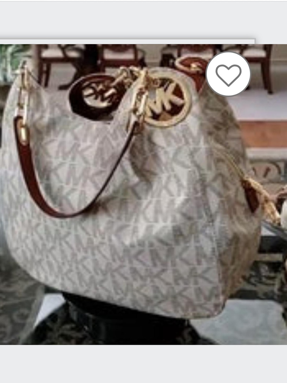 Michael Kors Beige/White Logo Shoulder Hobo with Gold Hardware - Picture 14 of 16